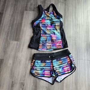 Athleta Streamline Tri Tank and Bottoms Sz S- 2 Pc Triatholon Swimsuit W/ Pocket